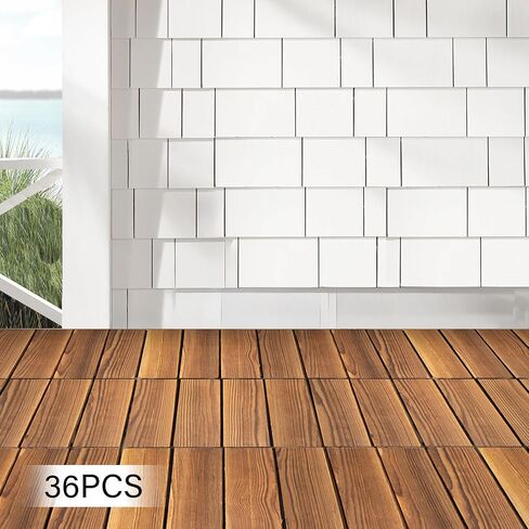 Interlocking Flooring Tiles 36 Pack 12x12 for Patio Deck Balcony Outdoor Indoor DIY Wood Tile Carbonized Brown in Kuwait