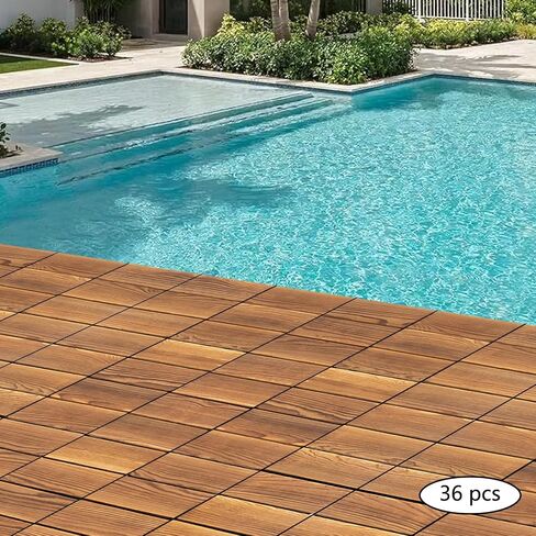 Interlocking Flooring Tiles 36 Pack 12x12 for Patio Deck Balcony Outdoor Indoor DIY Wood Tile Carbonized Brown in Kuwait