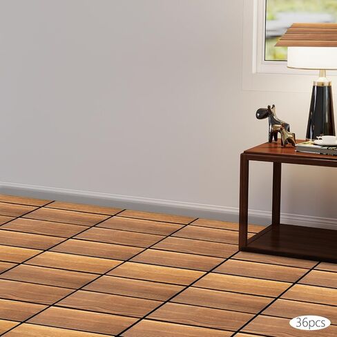 Interlocking Flooring Tiles 36 Pack 12x12 for Patio Deck Balcony Outdoor Indoor DIY Wood Tile Carbonized Brown in Kuwait