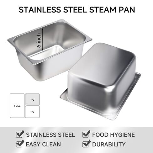 Stainless Steel Hotel Pans 5 Pack, 1/2 Size 6 Inch Deep Steam Table Pan in Kuwait