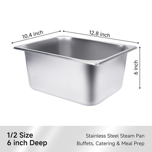 Stainless Steel Hotel Pans 5 Pack, 1/2 Size 6 Inch Deep Steam Table Pan in Kuwait