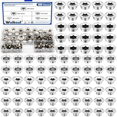 100Pcs M5 M6 M8 M9 M10 Push on Pushnut Cap Stud Assortment Set, Spring Steel Axle Fastener Nut Washer Caps Cotter Pins Replacement for Hand Trucks, Rolling Bins and Lawn Push Wagons in Kuwait