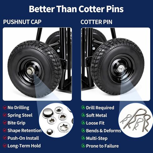 100Pcs M5 M6 M8 M9 M10 Push on Pushnut Cap Stud Assortment Set, Spring Steel Axle Fastener Nut Washer Caps Cotter Pins Replacement for Hand Trucks, Rolling Bins and Lawn Push Wagons in Kuwait