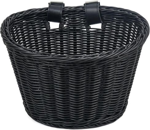 Black Wicker Bike Basket with Cup Holder – Front Mount D-Shaped Handlebar Basket for Adult Bikes, Cruiser, Mobility Scooter – Large Capacity Woven Basket for Dogs, Pet Carrier, Groceries in Saudi Arabia