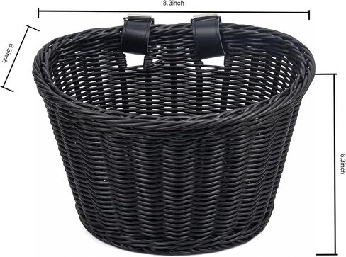 Black Wicker Bike Basket with Cup Holder – Front Mount D-Shaped Handlebar Basket for Adult Bikes, Cruiser, Mobility Scooter – Large Capacity Woven Basket for Dogs, Pet Carrier, Groceries in Saudi Arabia
