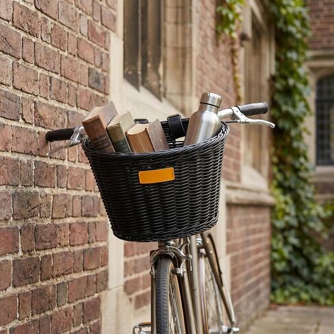 Black Wicker Bike Basket with Cup Holder – Front Mount D-Shaped Handlebar Basket for Adult Bikes, Cruiser, Mobility Scooter – Large Capacity Woven Basket for Dogs, Pet Carrier, Groceries in Saudi Arabia