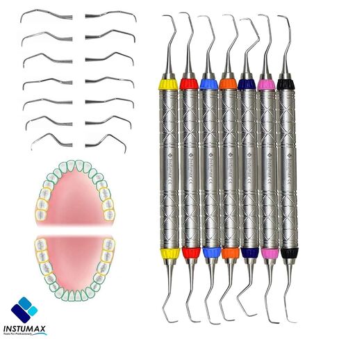 طقم جرايسي، 7 قطع، أدوات طب الأسنان، مقبض حلقات مرمزة بالألوان in Kuwait