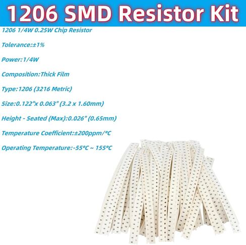 1500Pcs 60 Values 1206 SMD Resistor Kit Chip 0-10MΩ 1/4W 0.25W ±1% Tolerance in Kuwait