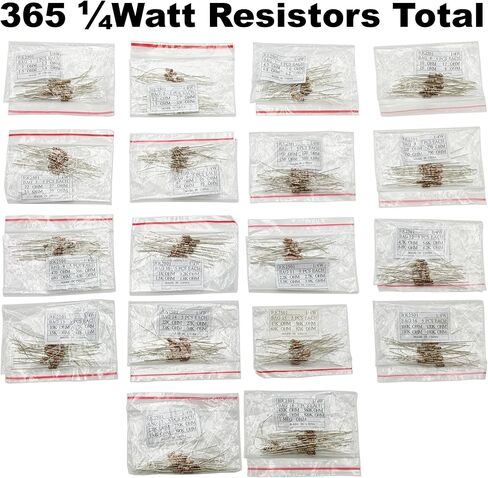 EX ELECTRONIX EXPRESS 365 Piece 1/4 Watt Resistor Kit with Color Guide and Reference Guide on Cardboard Storage Box - Wide Variety of Values in Kuwait