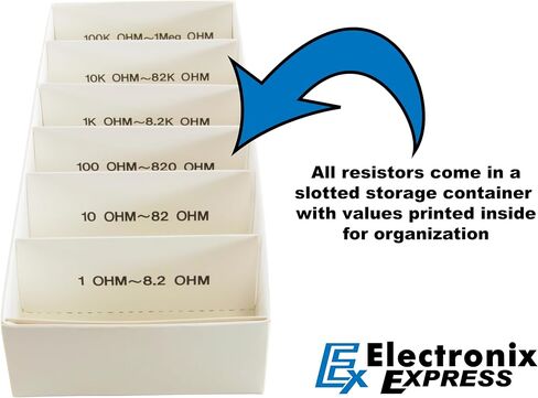EX ELECTRONIX EXPRESS 365 Piece 1/4 Watt Resistor Kit with Color Guide and Reference Guide on Cardboard Storage Box - Wide Variety of Values in Kuwait