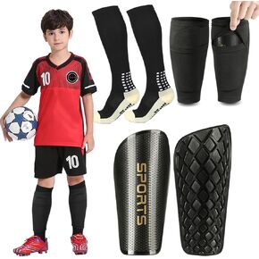 Soccer Shin Guards for Kids, Boys, Girls, Youth 3-16 Years Old & Adults, Women - Includes Optimized Pocketed Shin Guard Sleeves & Grip Socks Soccer in Kuwait