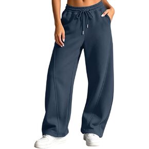 Women's Wide Leg Sweatpants with Pockets | Womens Wide Leg Sweatpants Drawstring Elastic Waist Casual Trouses Loose Fit Solid Comzy Trendy Lounge Pants with Pockets in Kuwait