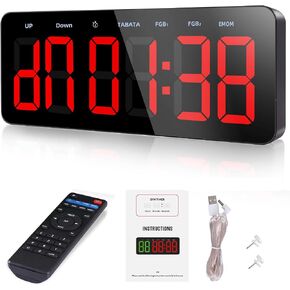 PELLOR Gym Timer Clock, Interval Timer with Function Mode Display, Countdown/UP Stopwatch Adjustable Brightness with Remote Control, 3'' Large Digits Digital Wall Clock for Home Gym Room in Saudi Arabia