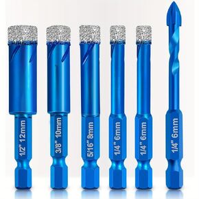 6-Piece Diamond Drill Bit Set for Tiles & Glass – Premium Carbide-Tipped Drill Bits (6mm, 8mm, 10mm, 12mm) + Precision Positioning Drill for Clean, Chip-Free Holes in Saudi Arabia