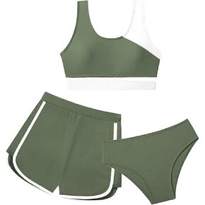 Girls Athletic Swimsuits 2 Piece Color Block Training Crew Neck Swim Set Trendy Summer Swim Clothes with Shorts Bottom in Kuwait