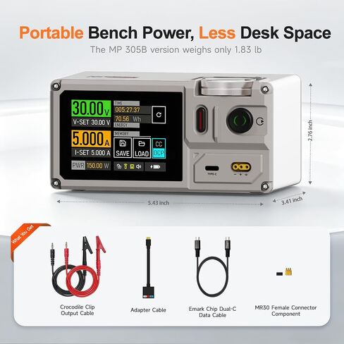 ISDT Portable Bench Power Supply Variable, 30V 5A 150W Linear Regulated Programmable DC Powersupply with Built-in Battery, Touchscreen, USB-C PD and Universal Battery Charge MP305B in Kuwait