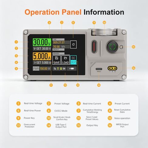 ISDT Portable Bench Power Supply Variable, 30V 5A 150W Linear Regulated Programmable DC Powersupply with Built-in Battery, Touchscreen, USB-C PD and Universal Battery Charge MP305B in Kuwait
