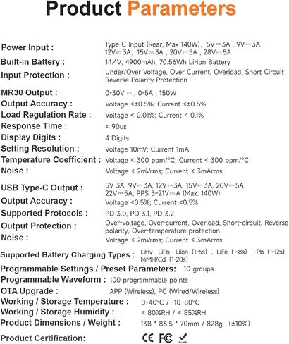 ISDT Portable Bench Power Supply Variable, 30V 5A 150W Linear Regulated Programmable DC Powersupply with Built-in Battery, Touchscreen, USB-C PD and Universal Battery Charge MP305B in Kuwait