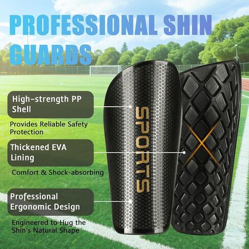 Soccer Shin Guards for Kids, Boys, Girls, Youth 3-16 Years Old & Adults, Women - Includes Optimized Pocketed Shin Guard Sleeves & Grip Socks Soccer in Kuwait