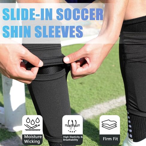 Soccer Shin Guards for Kids, Boys, Girls, Youth 3-16 Years Old & Adults, Women - Includes Optimized Pocketed Shin Guard Sleeves & Grip Socks Soccer in Kuwait