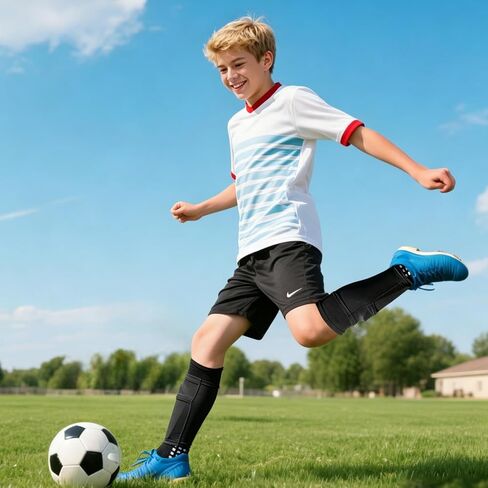 Soccer Shin Guards for Kids, Boys, Girls, Youth 3-16 Years Old & Adults, Women - Includes Optimized Pocketed Shin Guard Sleeves & Grip Socks Soccer in Kuwait