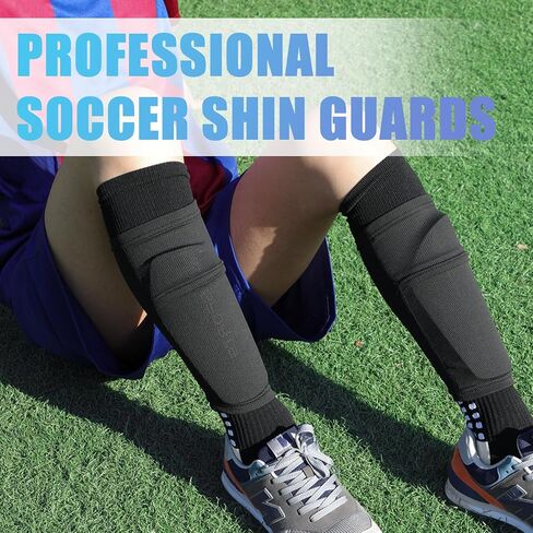 Soccer Shin Guards for Kids, Boys, Girls, Youth 3-16 Years Old & Adults, Women - Includes Optimized Pocketed Shin Guard Sleeves & Grip Socks Soccer in Kuwait