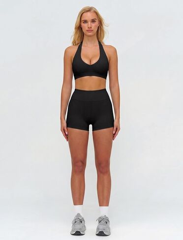 ABOCIW Two Piece Workout Sets for Women Ribbed Halter Sports Bra & High Waist Booty Shorts, Pilates Yoga Gym Outfits in Kuwait