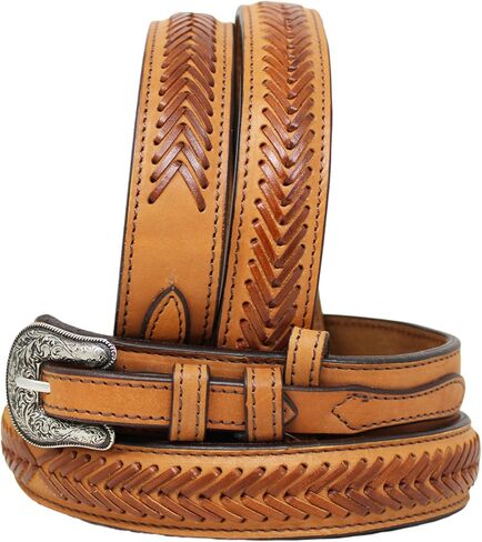 CHALLENGER 34 Western 1-1/2" Wide Ranger Arrow Laced Full-Grain Tan Leather Belt 26RS14R in Kuwait