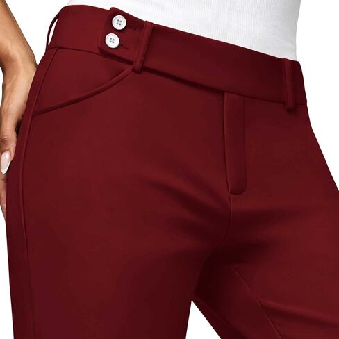 Women's Straight Leg Work Pants with Pockets | Womens Dress Pants Elastic Waist Straight Leg Work Pants Botton Business Casual Slacks Solid Lounge Trousers with Pockets in Kuwait