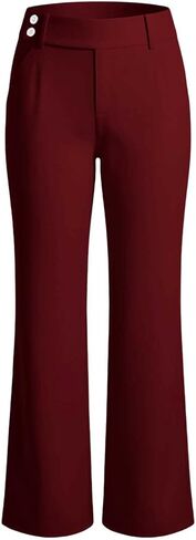 Women's Straight Leg Work Pants with Pockets | Womens Dress Pants Elastic Waist Straight Leg Work Pants Botton Business Casual Slacks Solid Lounge Trousers with Pockets in Kuwait
