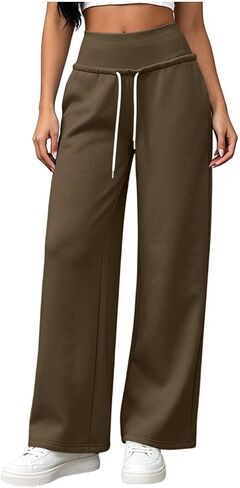 High Waist Sweatpants Women Drawstring Elastic Waist Straight Leg Pants in Kuwait