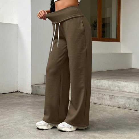 High Waist Sweatpants Women Drawstring Elastic Waist Straight Leg Pants in Kuwait
