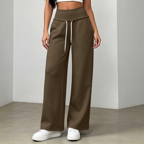 High Waist Sweatpants Women Drawstring Elastic Waist Straight Leg Pants in Kuwait