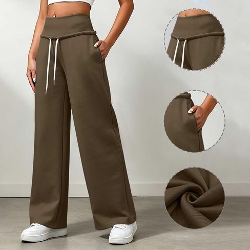 High Waist Sweatpants Women Drawstring Elastic Waist Straight Leg Pants in Kuwait