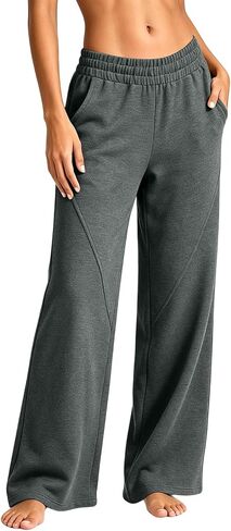 Straight Leg Sweatpants Women Elastic Waist Soft Casual Pants with Pockets in Kuwait