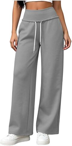 High Waist Sweatpants Women Drawstring Elastic Waist Straight Leg Pants in Kuwait