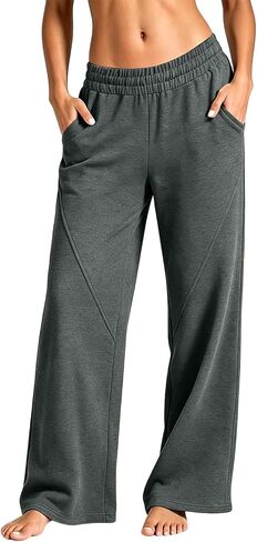Straight Leg Sweatpants Women Elastic Waist Soft Casual Pants with Pockets in Kuwait