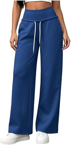 High Waist Sweatpants Women Drawstring Elastic Waist Straight Leg Pants in Kuwait
