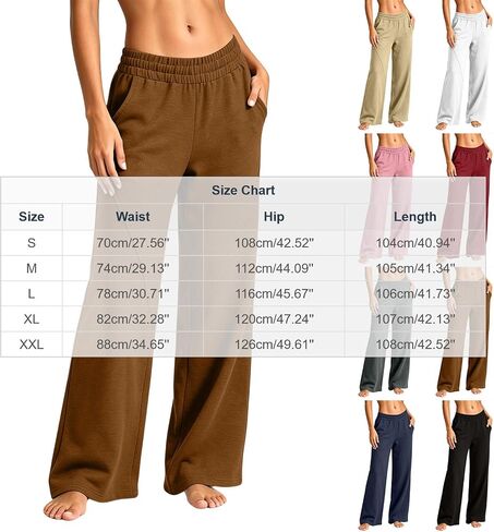 Straight Leg Sweatpants Women Elastic Waist Soft Casual Pants with Pockets in Kuwait