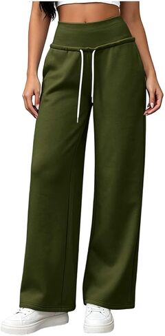 High Waist Sweatpants Women Drawstring Elastic Waist Straight Leg Pants in Kuwait