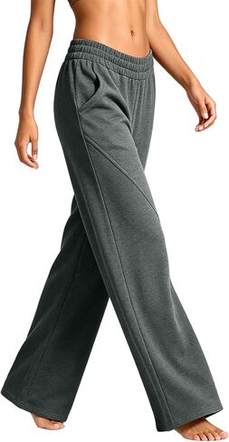 Straight Leg Sweatpants Women Elastic Waist Soft Casual Pants with Pockets in Kuwait