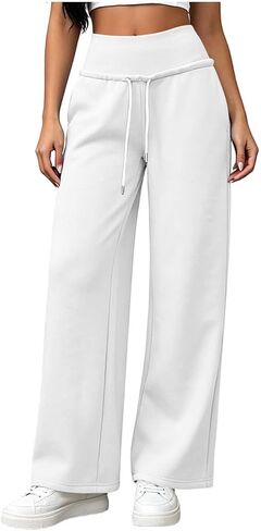 High Waist Sweatpants Women Drawstring Elastic Waist Straight Leg Pants in Kuwait