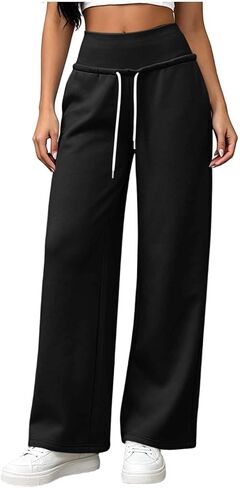 High Waist Sweatpants Women Drawstring Elastic Waist Straight Leg Pants in Kuwait