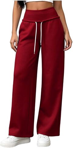 High Waist Sweatpants Women Drawstring Elastic Waist Straight Leg Pants in Kuwait