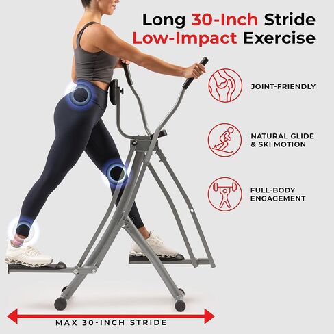 Sunny Health & Fitness Air Smart Air Walk Ellimptical ، آلة قابلة للطي مع خطوة 30 بوصة ، Cardio Cross Trainer Glider لممارسة التمرينات المنزلية ، رابط Bluetooth Sunnyfit المجاني ، مقاومة قابلة للتعديل اختياري in Kuwait