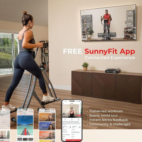 Sunny Health & Fitness Air Smart Air Walk Ellimptical ، آلة قابلة للطي مع خطوة 30 بوصة ، Cardio Cross Trainer Glider لممارسة التمرينات المنزلية ، رابط Bluetooth Sunnyfit المجاني ، مقاومة قابلة للتعديل اختياري in Kuwait