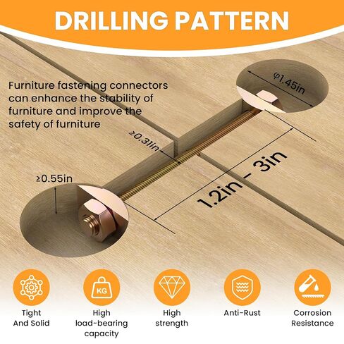 4 مجموعات من مسامير توصيل كونترتوب M8x100mm، مجموعات تثبيت الأثاث، موصلات وصلة سحب مع فواصل نصف قمر لكتلة الجزار، إطار السرير، مجموعة خزانة الملابس in Kuwait