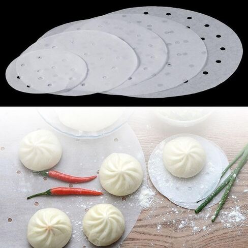 100PCS Round Perforated Steamer Paper Liners for Air Fryer & Steamer, Non-Stick Pulp Food Tray Inserts, Disposable Cooking Parchment Sheets(4 inch) in Kuwait