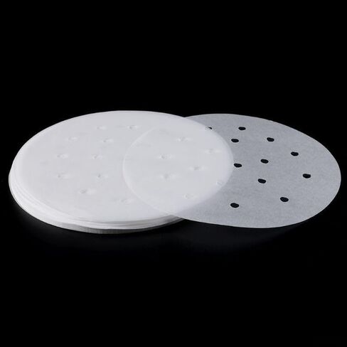 100PCS Round Perforated Steamer Paper Liners for Air Fryer & Steamer, Non-Stick Pulp Food Tray Inserts, Disposable Cooking Parchment Sheets(4 inch) in Kuwait
