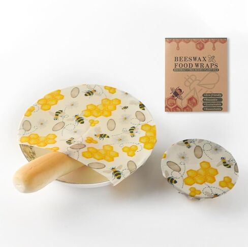Reusable Beeswax Food Wraps for Fruits, Organic Cotton Beeswax Wrap Set, Zero Waste Eco-Friendly Alternative to Plastic Wrap, BPA-Free, for Fruit, Vegetable, Bowl Cover (3 Pack: S/M/L) in Kuwait